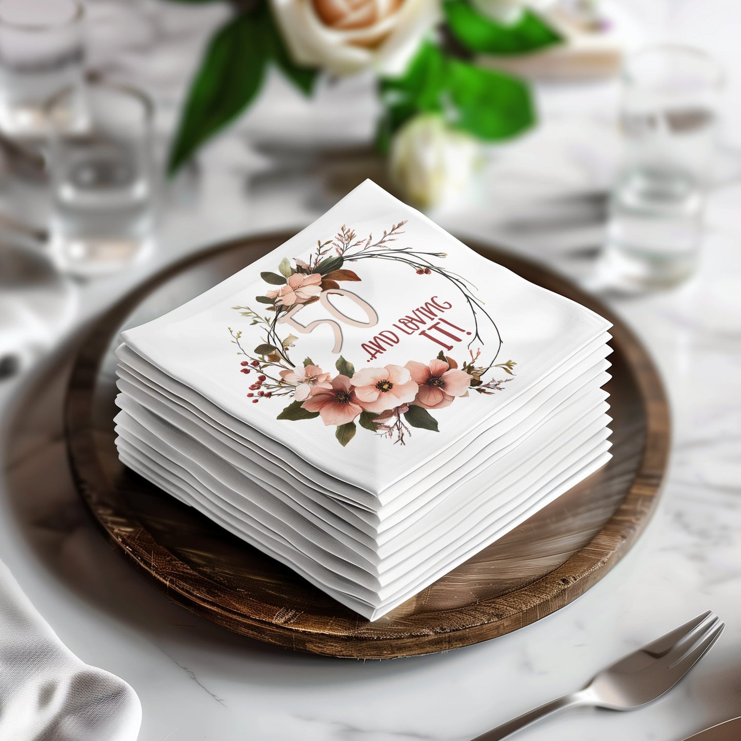 Loving It custom birthday serviettes, adding a personal touch to your party decor.