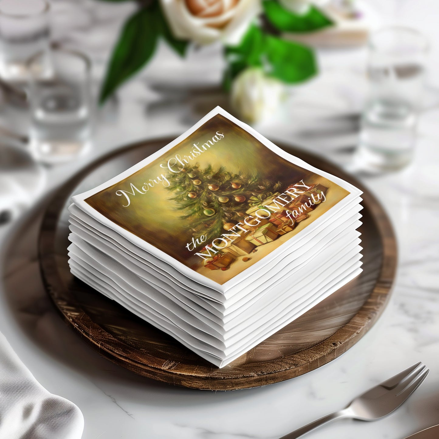 Merry Christmas Tree Custom Napkins Image 2