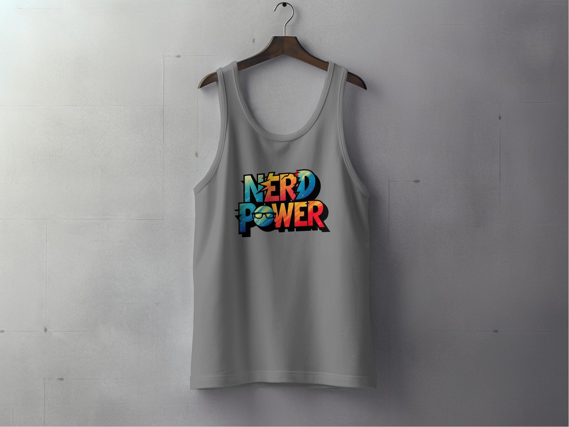 Grey Nerd Power Tank Top with scoop neck and relaxed sleeveless cut, unisex sizing and cotton comfort for daily wear.