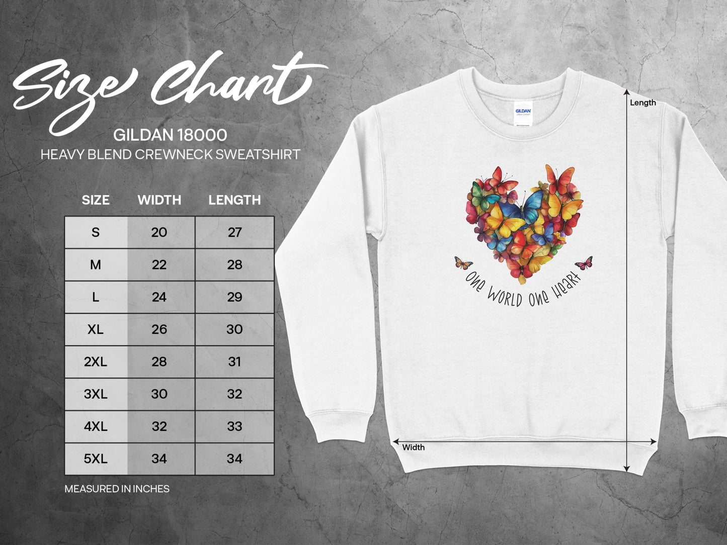 One World One Heart Sweatshirt Size Chart
