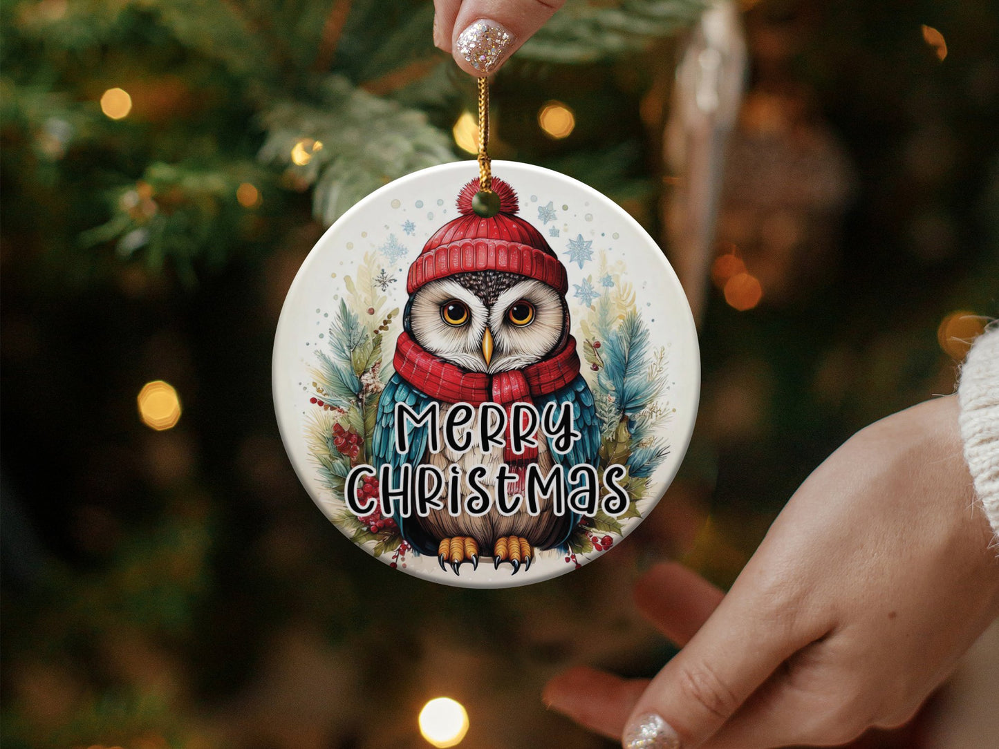 3-inch ceramic ornament with a charming owl design, ideal for rustic holiday tree accents