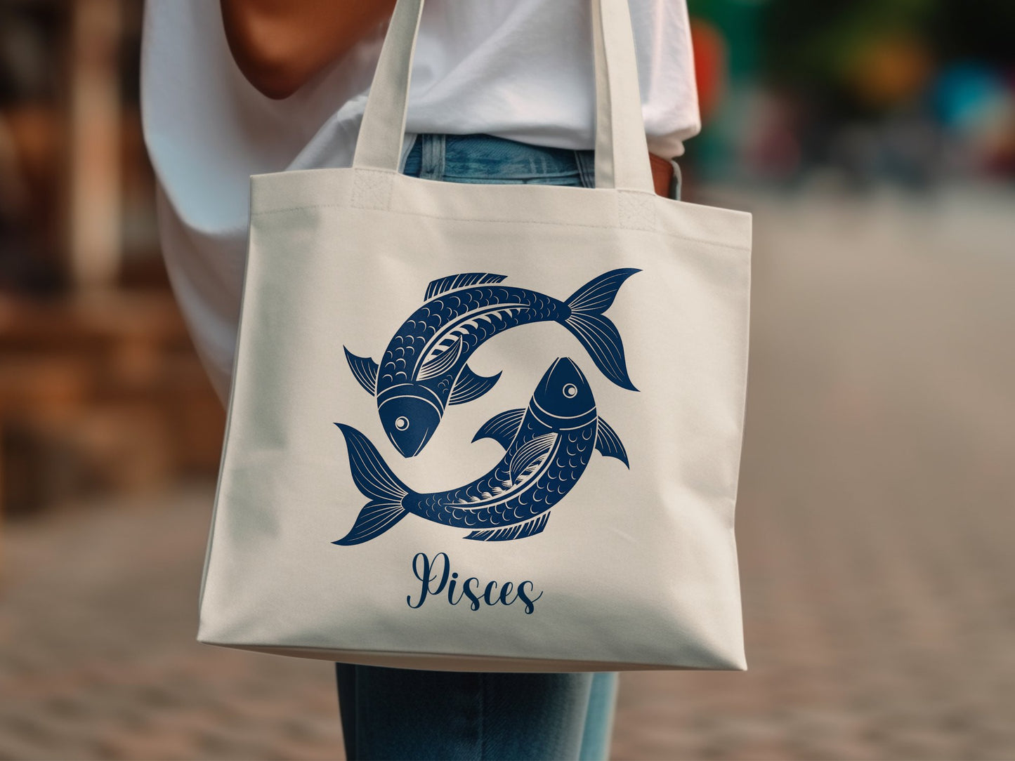 Astrology Pisces constellation tote with mystical oceanic vibe.
