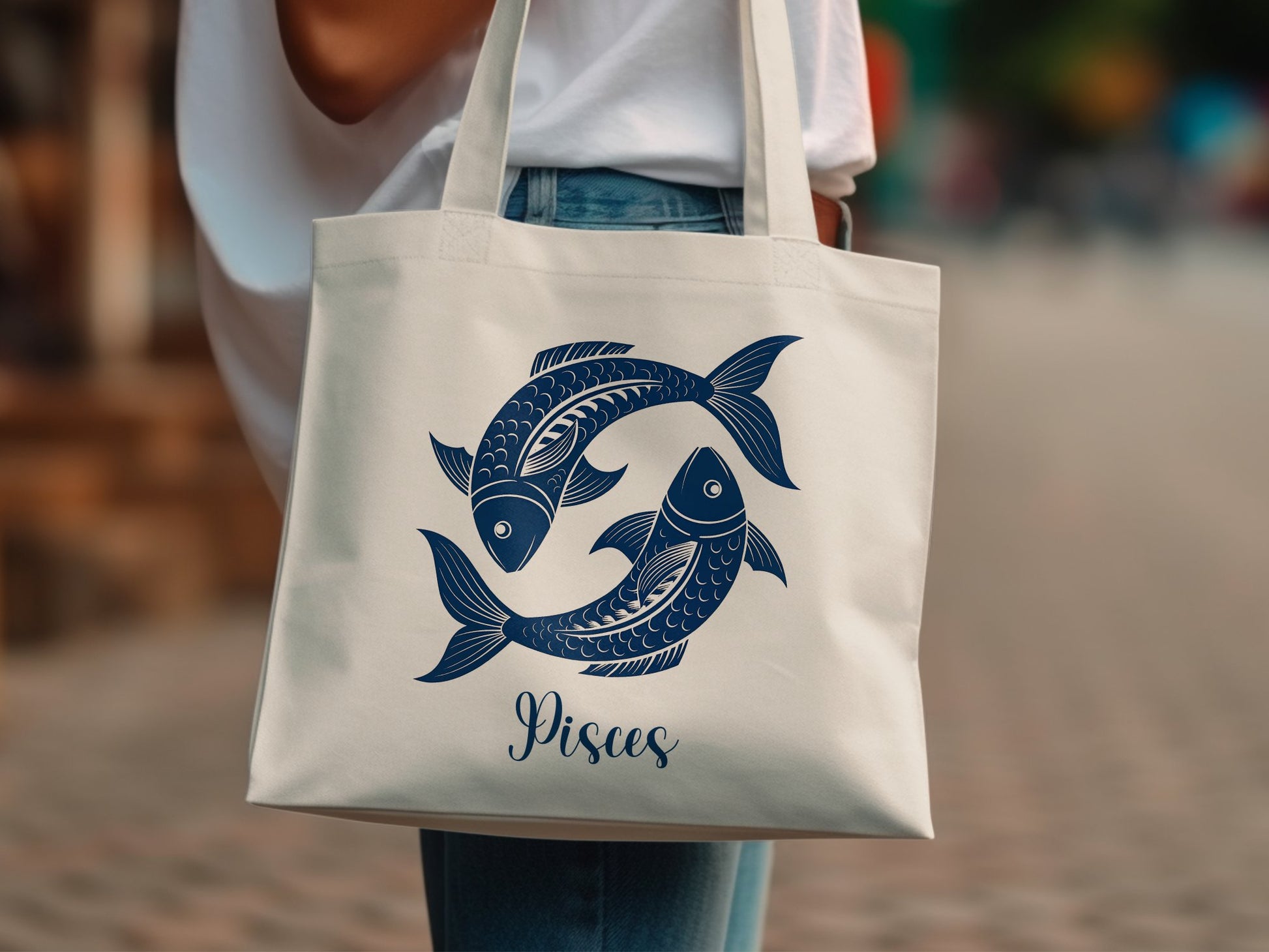 Astrology Pisces constellation tote with mystical oceanic vibe.