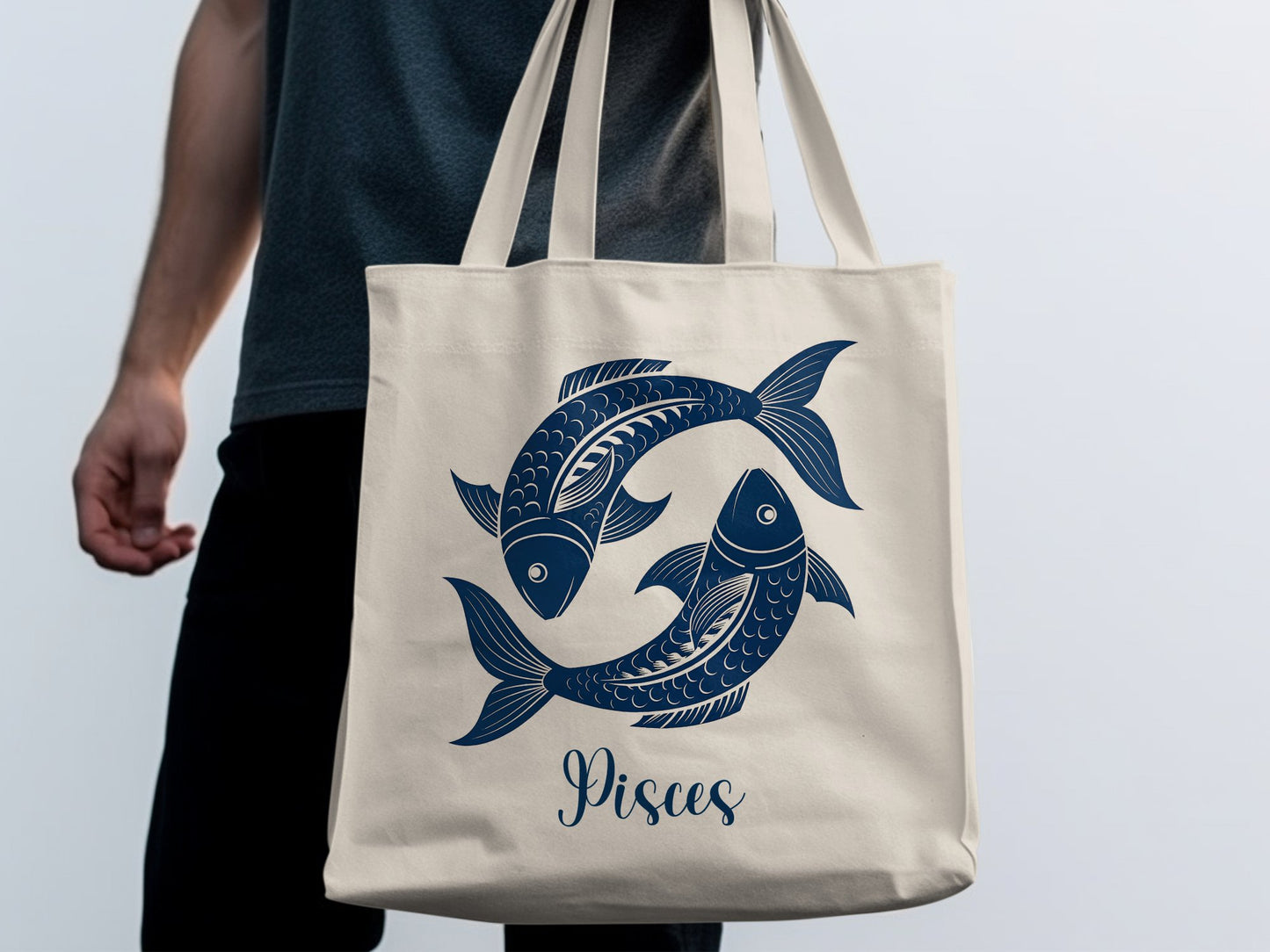 Cotton Pisces carryall with symbolic star print and ample space.