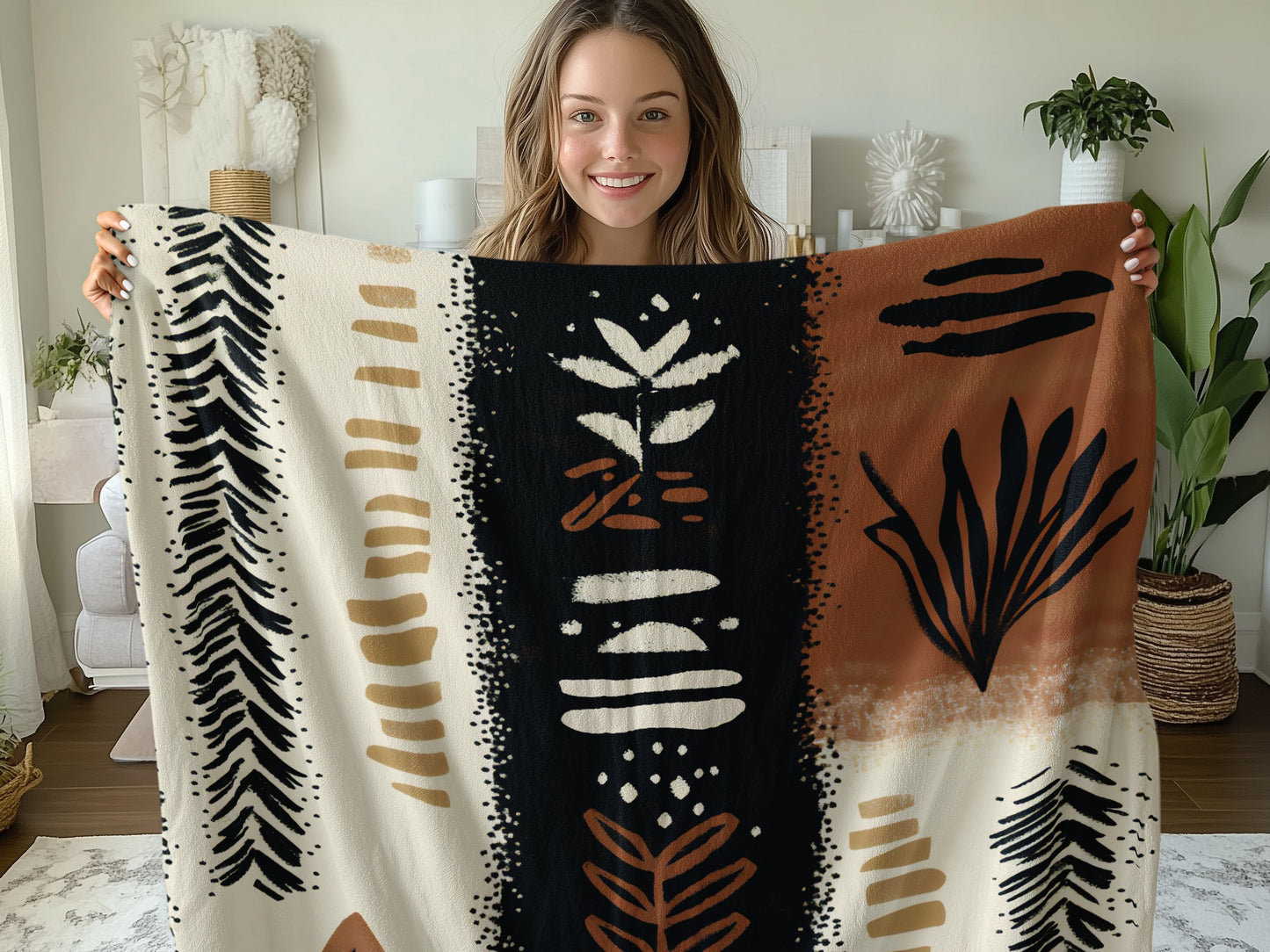 Affordable 50x60 inch Rustic Harmony Arctic Fleece Blanket, highlighting its soft fleece and cozy wrapping design.