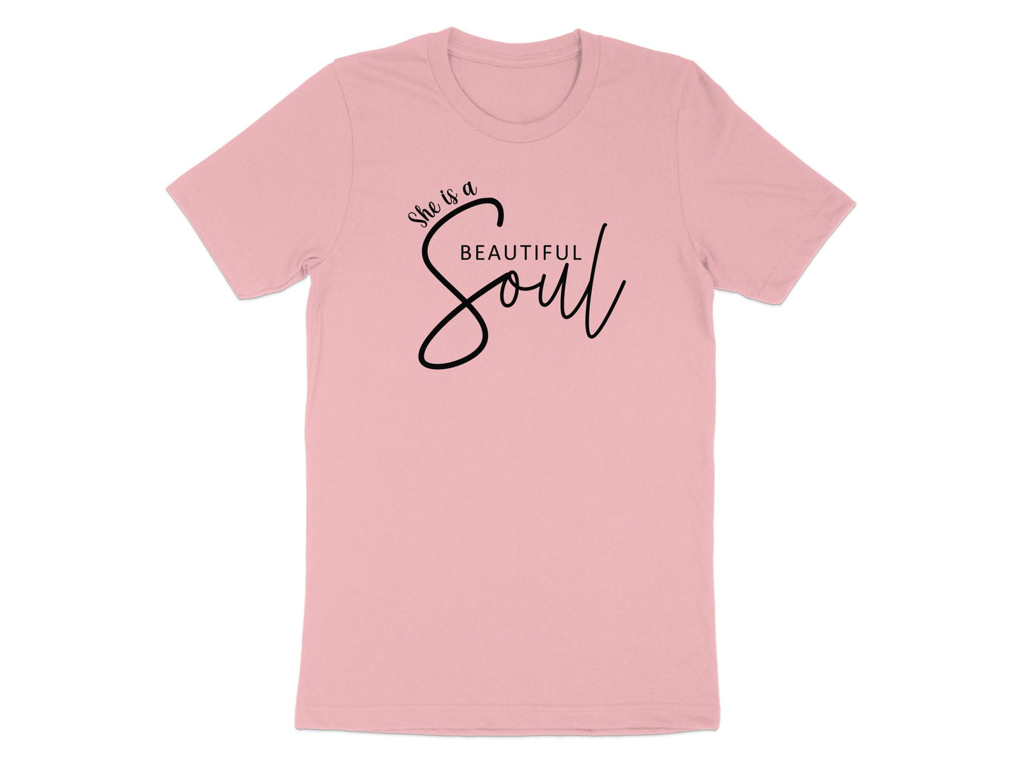 Pink She is a Beautiful Soul T-shirt in comfy cotton with casual cut and crew neck detail
