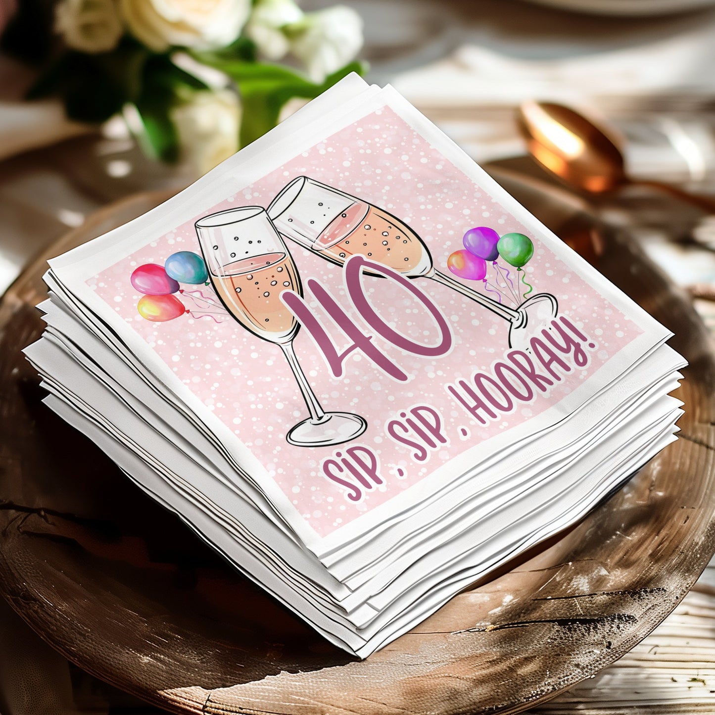 Celebrate in style with Sip Sip Hooray napkins, ideal for a festive birthday occasion.