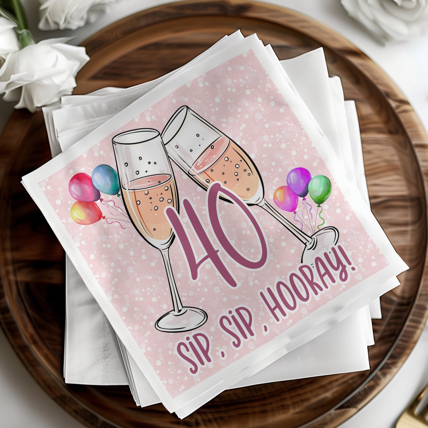 Birthday napkins featuring Sip Sip Hooray for a lively and joyful party atmosphere.