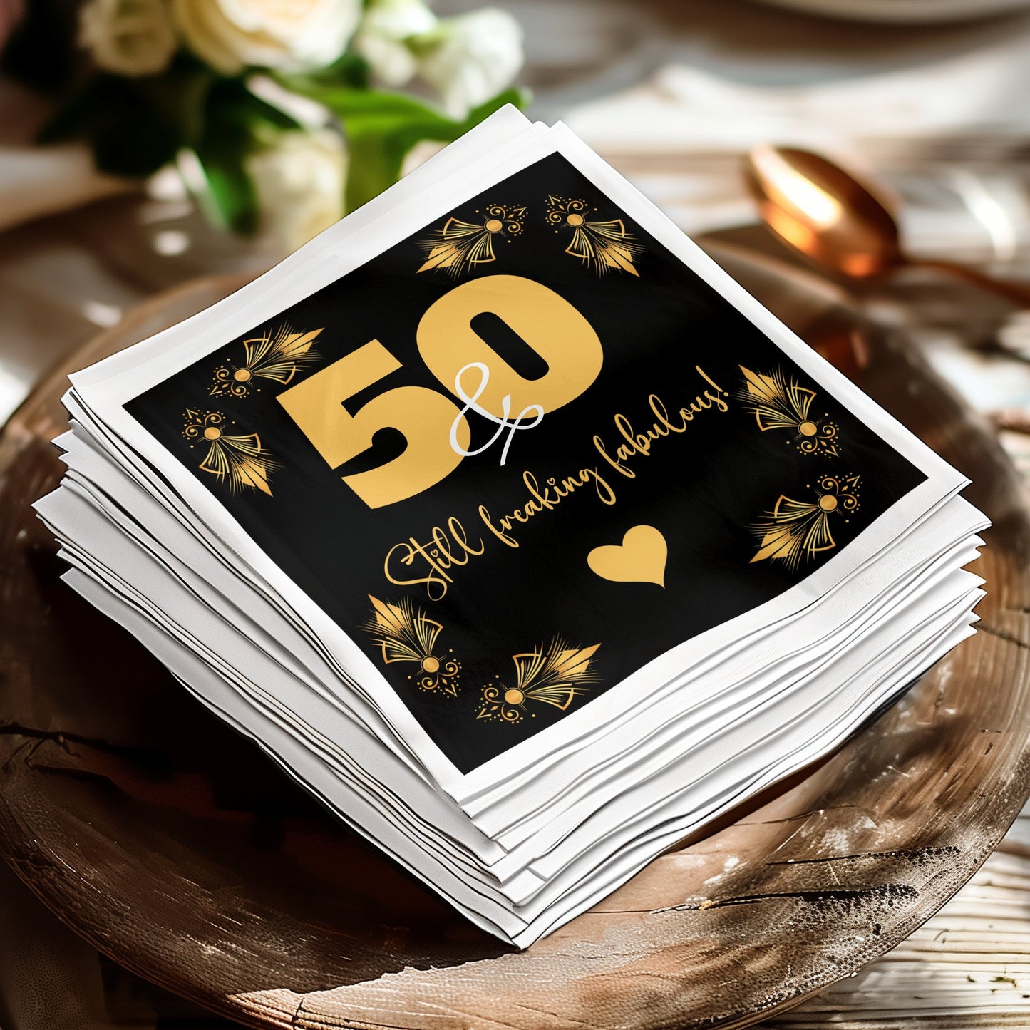 Personalized Still Fabulous cocktail & beverage napkins to add elegance and charm to your birthday celebration.