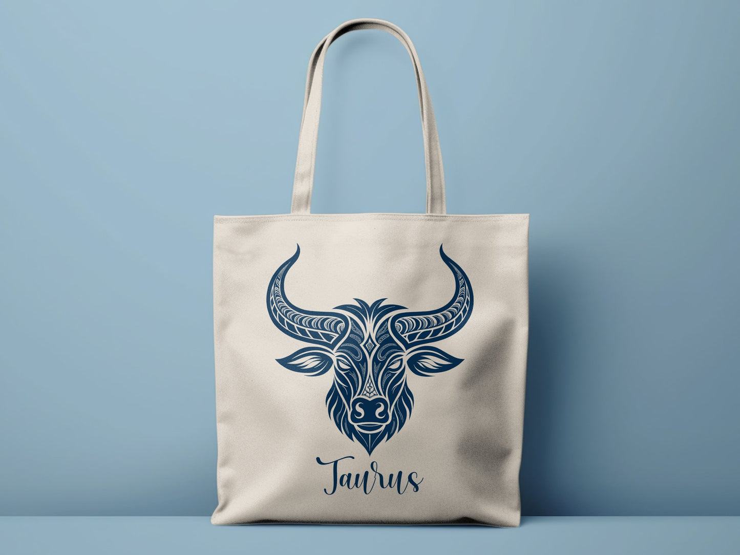 Eco Taurus zodiac tote featuring grounded symbol and lightweight cotton feel.