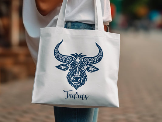 Taurus zodiac tote bag with strong cotton fabric and secure stitching for everyday use.