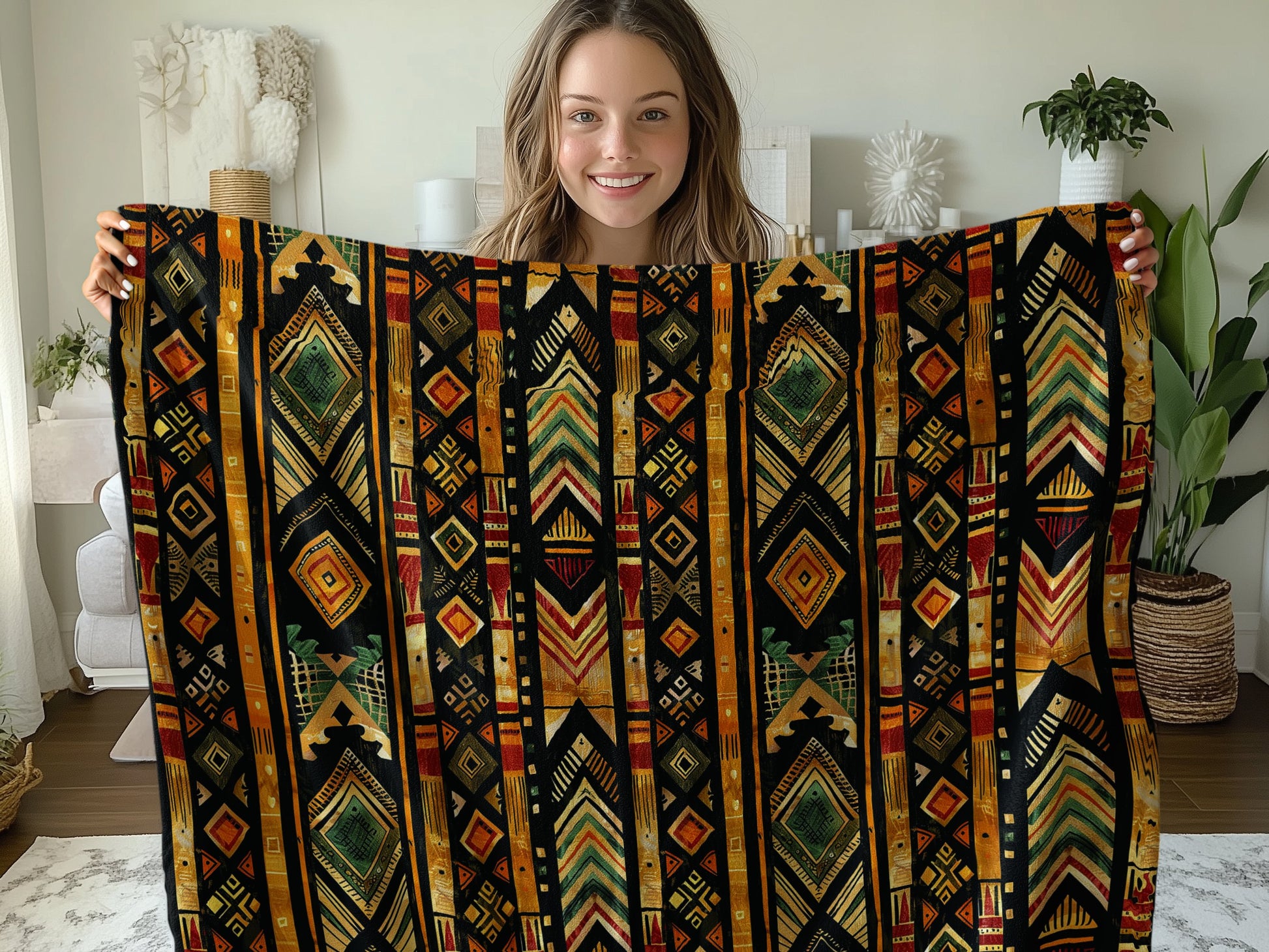 50x60 inch Tribal Tapestry Arctic Fleece Blanket, showcasing the cozy fleece and bold single-sided design.