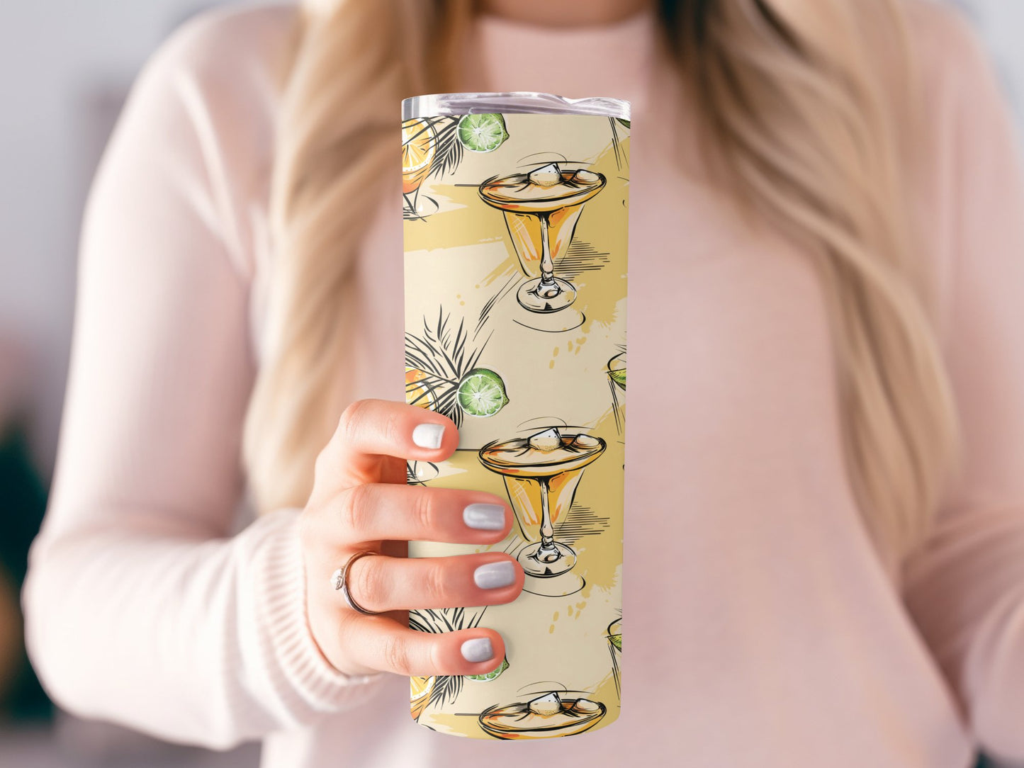 Fun tropical cocktail tumbler with double wall vacuum insulation and BPA-free lid for keeping drinks cool