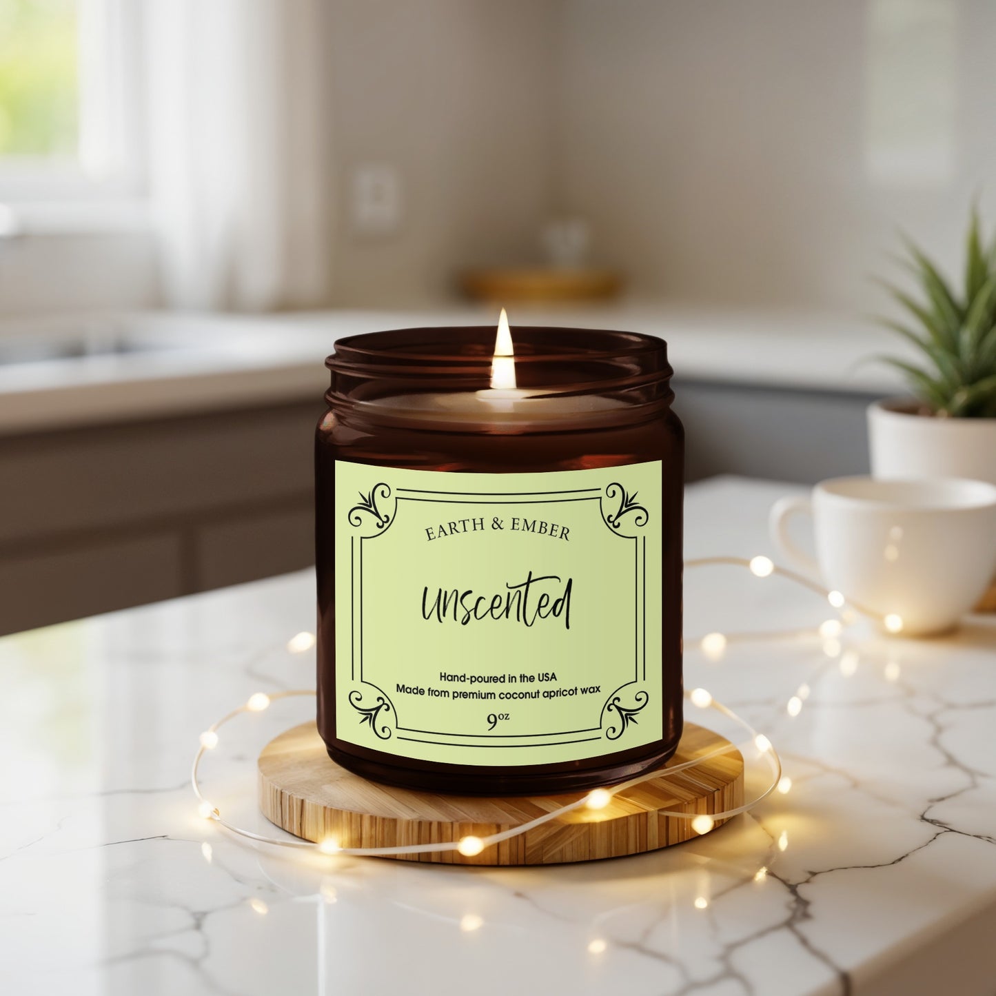 Unscented candle 9oz featured in modern lifestyle setting, perfect for fragrance-sensitive environments.