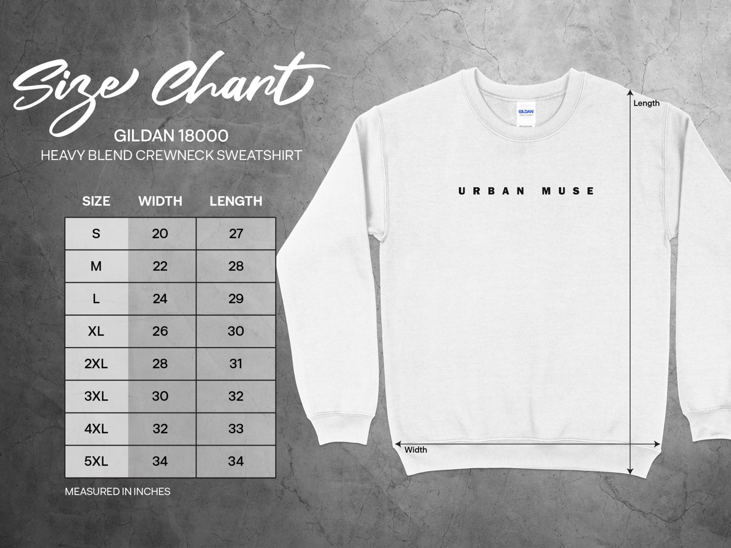 Urban Muse Sweatshirt Size Chart