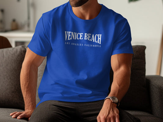 Venice Beach T-shirt in royal blue, featuring a laid-back, beachy graphic inspired by the iconic California coast.