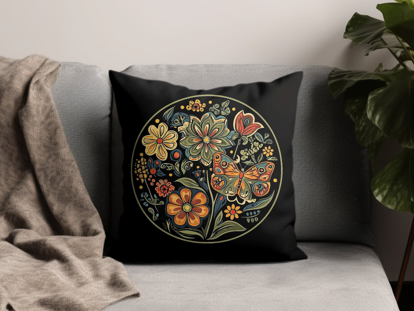 Vibrant Floral throw pillow perfect for sofas, chairs, or beds, designed with vivid prints on both sides.
