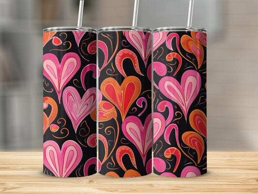 Vibrant love tumbler with 20oz stainless steel body, featuring a colourful love-themed design for a joyful sipping experience