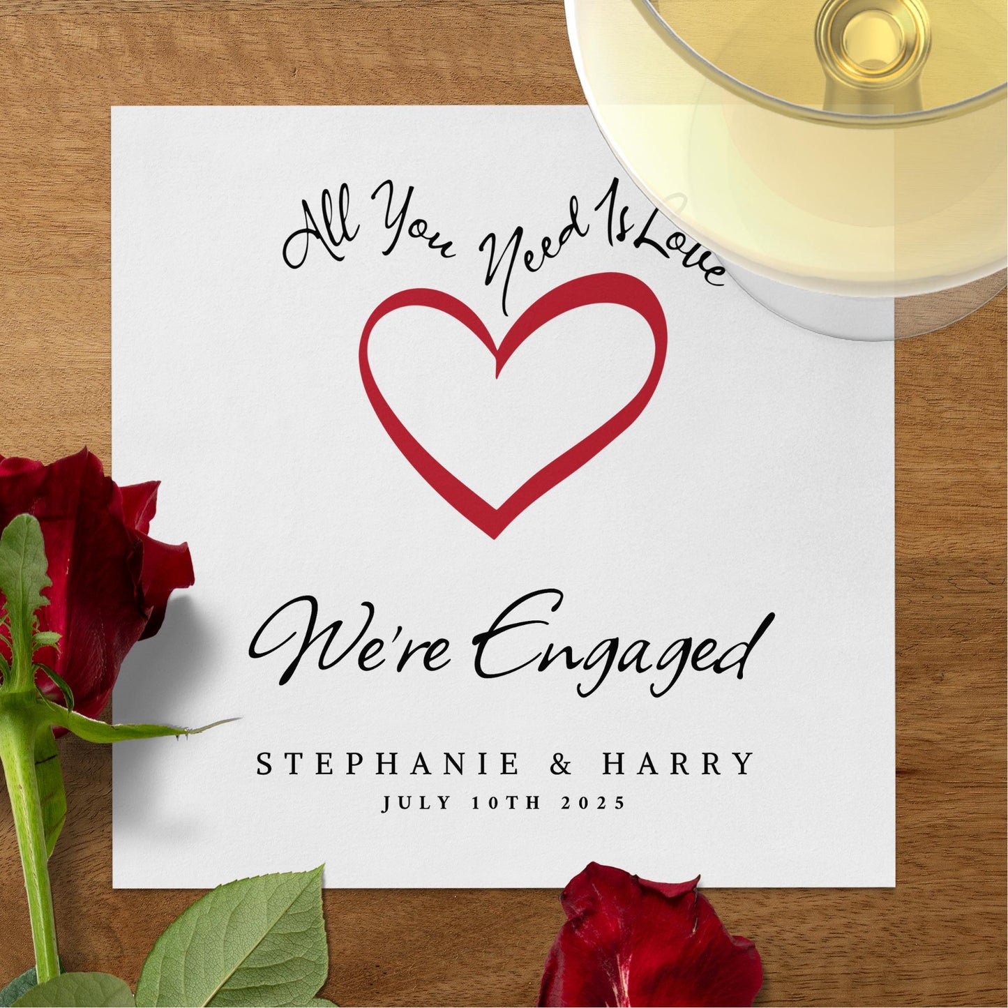 Add a personalized touch to your engagement party with custom Wedding Engagement napkins, ideal for beverages and snacks.