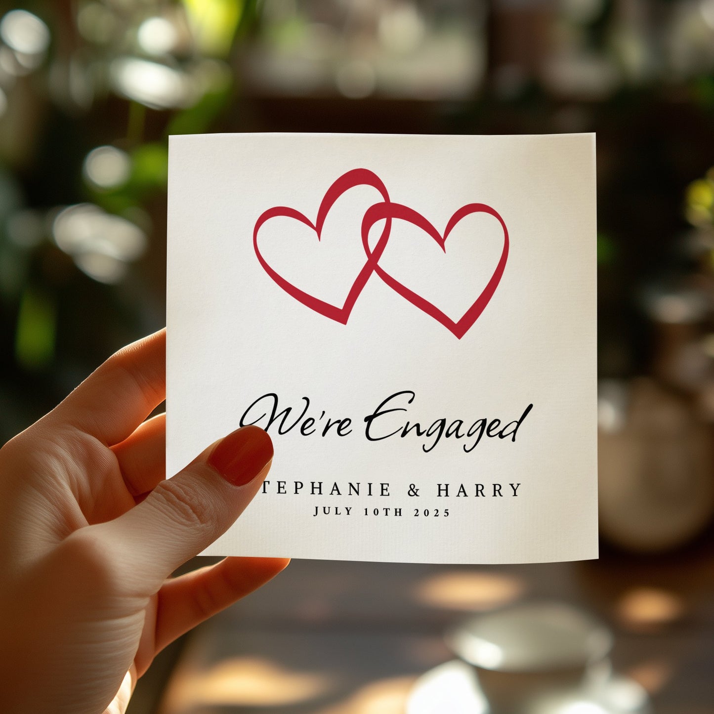 Celebrate your engagement with personalized napkins, ideal for cocktails, appetizers, and enhancing your special celebration.