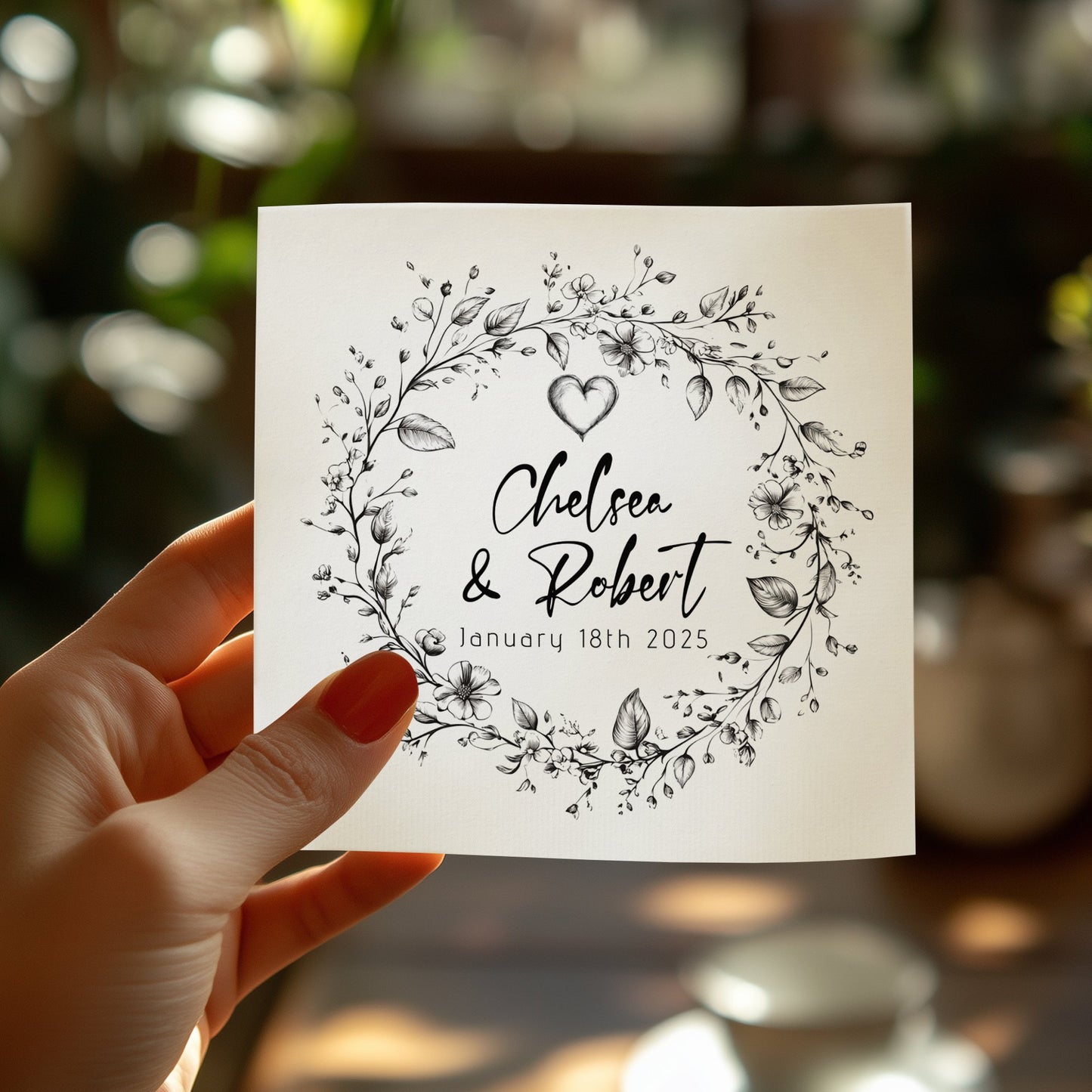 Add a touch of personalization with Wreath Wedding napkins, perfect for cocktails and elegant receptions.