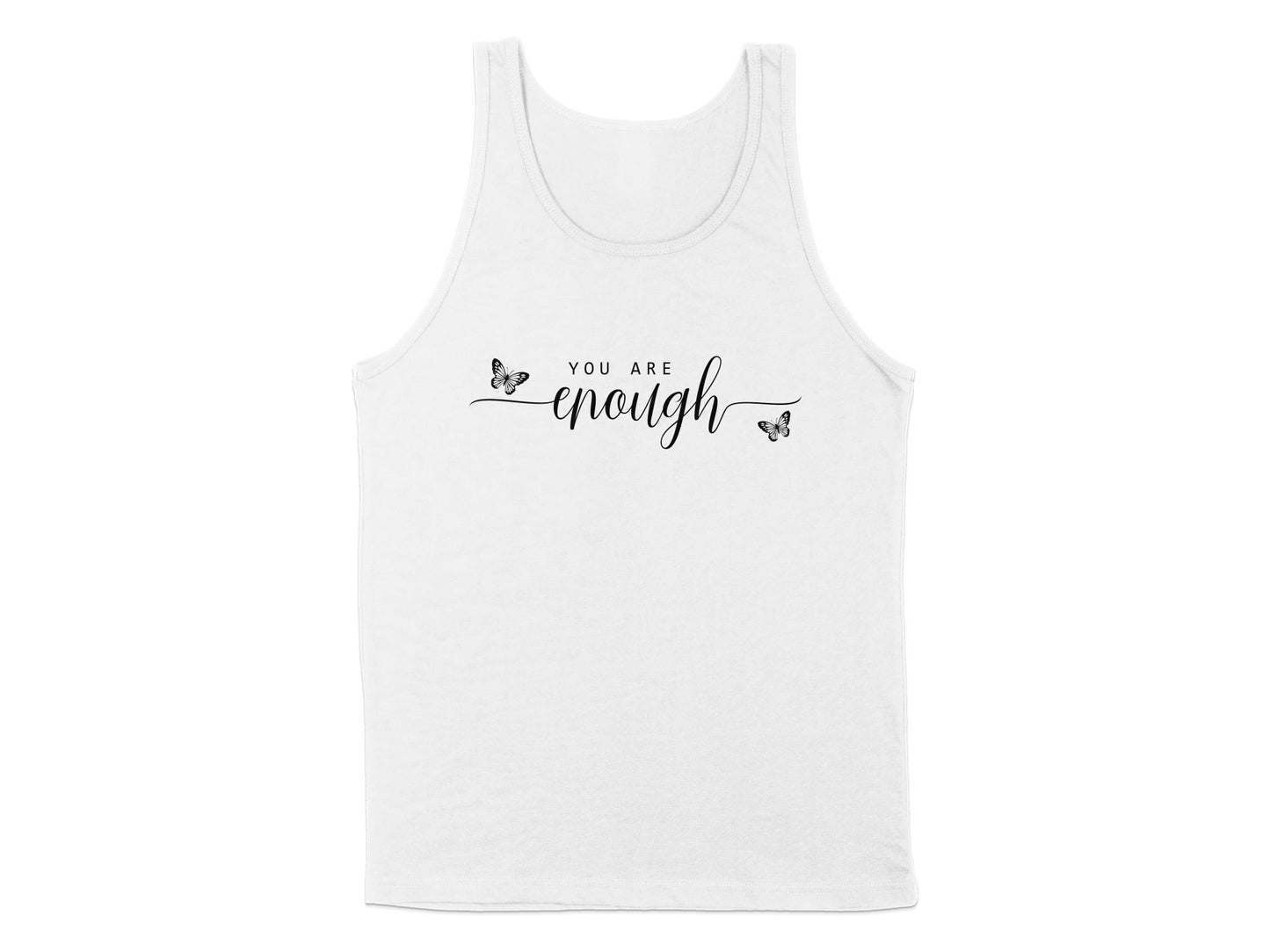 You Are Enough Tank Top in white, featuring a sleeveless design with a scoop neck for a minimalist, empowering look.