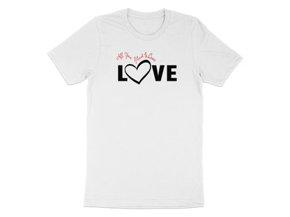 All You Need Is Love shirt in white – soft cotton crew neck tee with short sleeves and classic fit