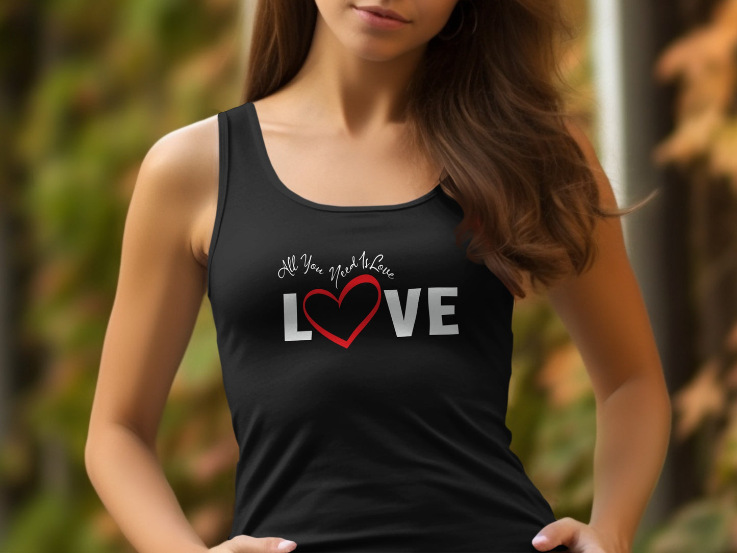 All You Need Is Love tank top, black unisex sleeveless with comfortable fit, scoop neck, soft cotton, and casual everyday style.