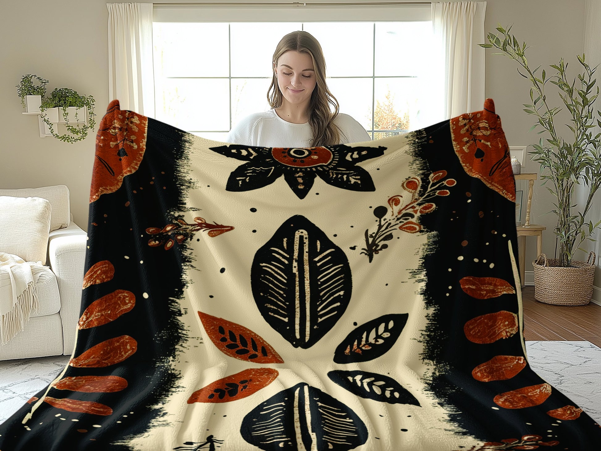 60x80 inch Ancient Roots Arctic Fleece Blanket, cozy and large with a bold, earthy design in plush fleece.