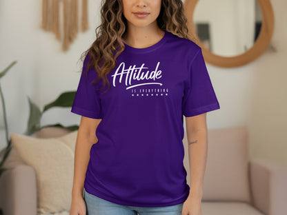 Attitude Is Everything t-shirt in purple with short-sleeves, motivational message and relaxed everyday fit.