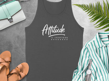 Attitude Is Everything charcoal tank top designed with a bold mindset message and relaxed casual style.