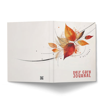 Autumn Leaves Self Care Journal displaying a watercolour leaf cover and matching autumn-inspired back design.