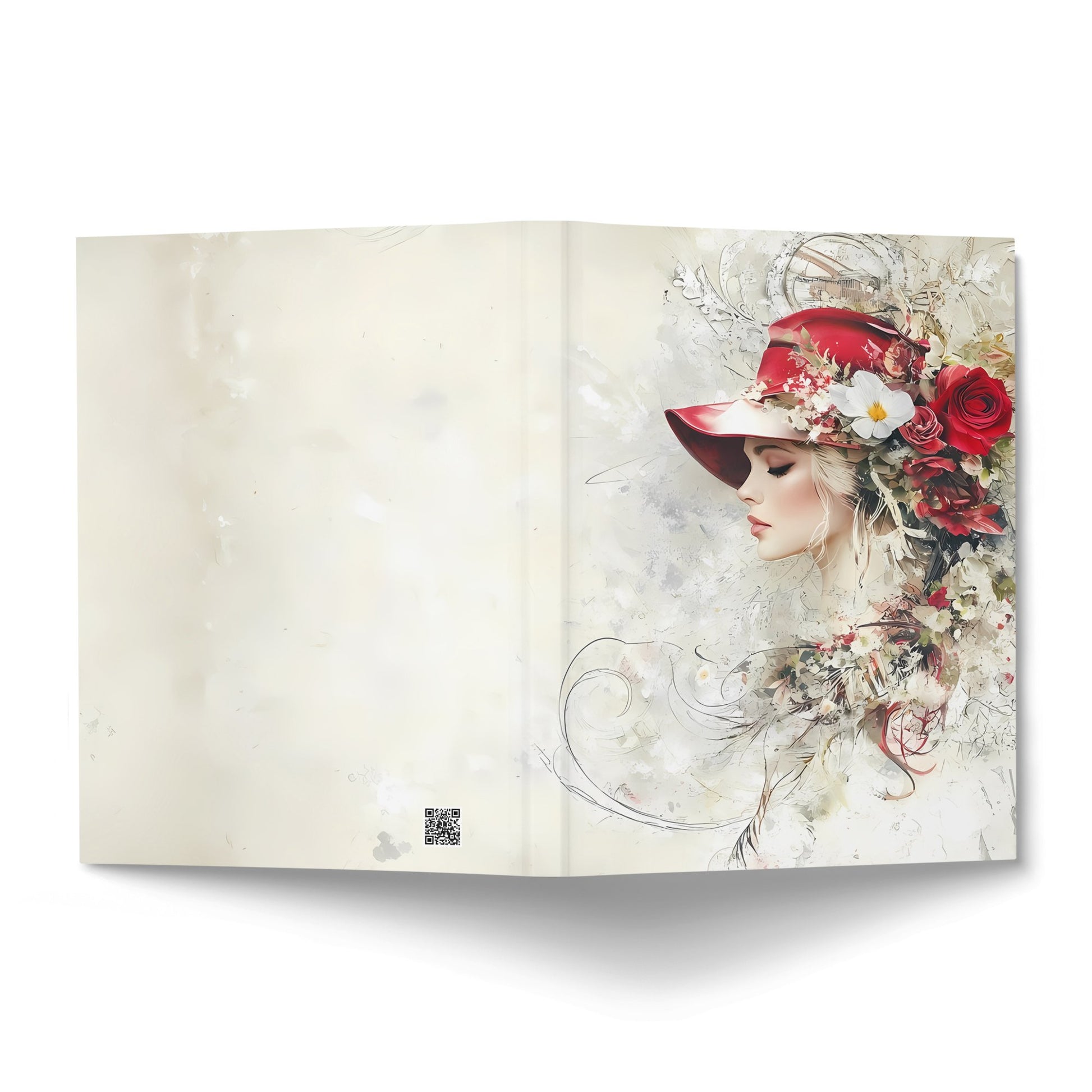 Beautiful Artistic Woman Journal displaying a mixed-media portrait cover and coordinating back design.