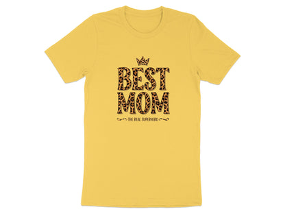 Best Mom The Real Superhero T-Shirt in sunny yellow with queen crown design, lightweight unisex fit.