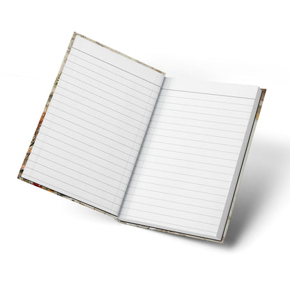 Bridal Floral Journal open to lined pages beneath a cover with a bridal portrait and blooming floral artwork.