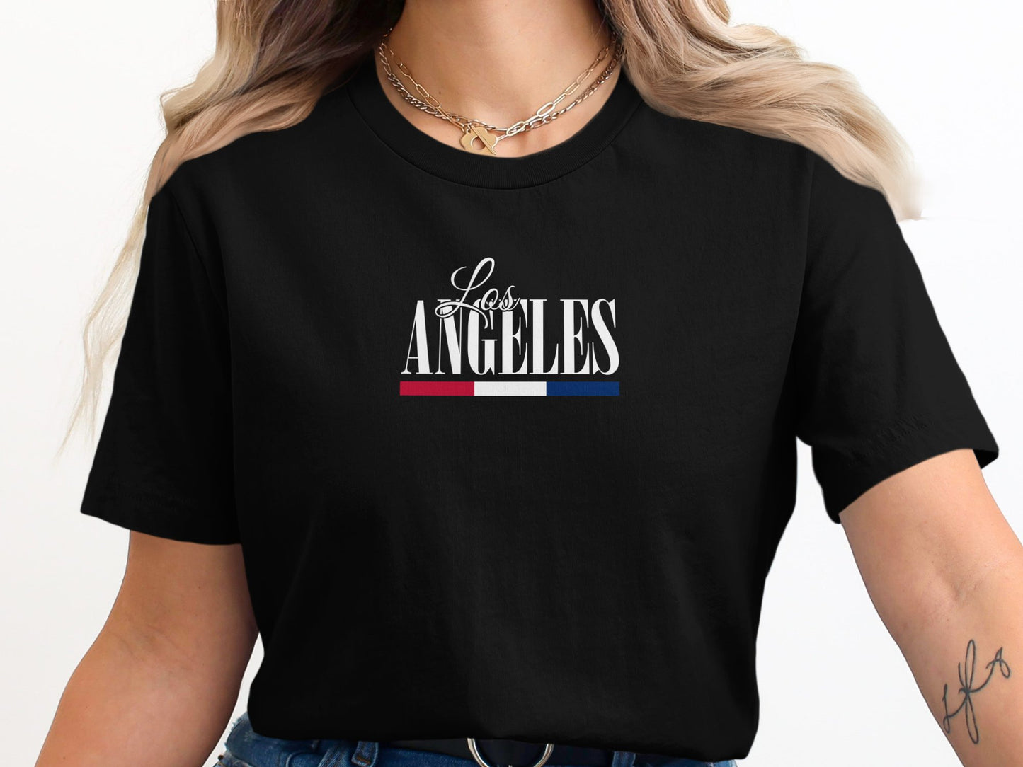 Black California Pride LA T-Shirt with centred chest script and bold typographic Los Angeles design with minimal Americana accent.