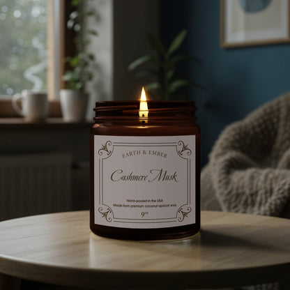 Close-up of Cashmere Musk scented candle wick and creamy wax showcasing premium craftsmanship.