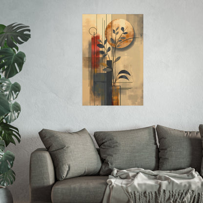 Contemporary Botanical Shapes Poster as large 24x36 inch modern wall art in a neutral living room.