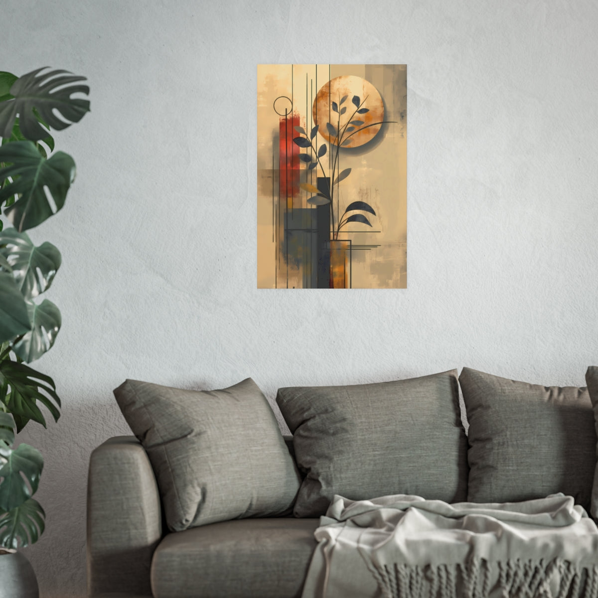 Contemporary Botanical Shapes Poster shown as medium 20x30 inch wall art with abstract leaf forms.