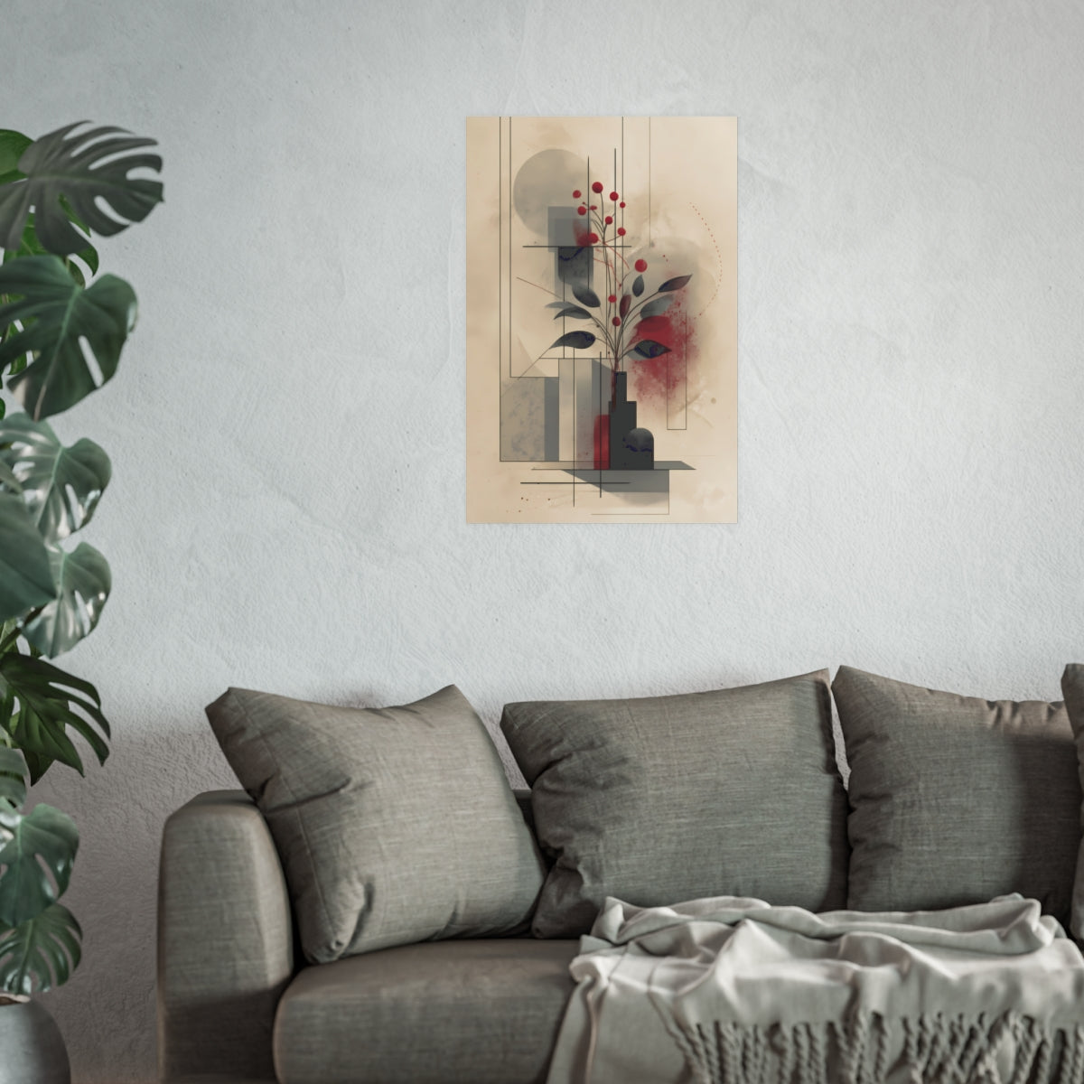 Contemporary Floral Composition Poster displayed as 20x30 inch wall art with abstract floral balance.