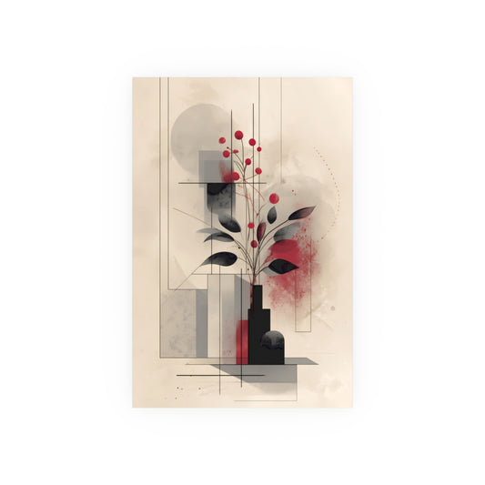 Contemporary Floral Composition Poster showing neutral tones, red accents, perfect for modern interiors and wall art lovers.