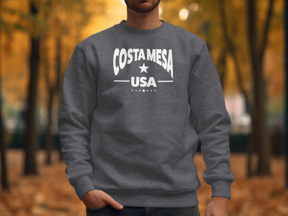 Costa Mesa sweatshirt in dark heather grey with unisex relaxed fit with cozy texture for everyday casual wear.
