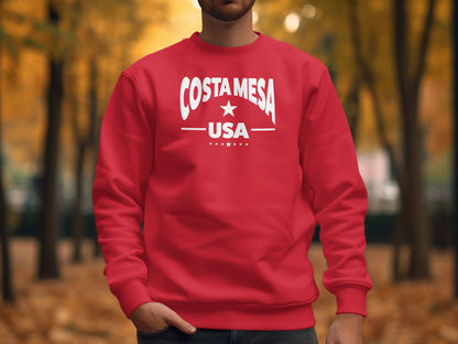 Costa Mesa sweatshirt in red, affordable unisex crew neck with relaxed fit warm fabric and standout casual look.