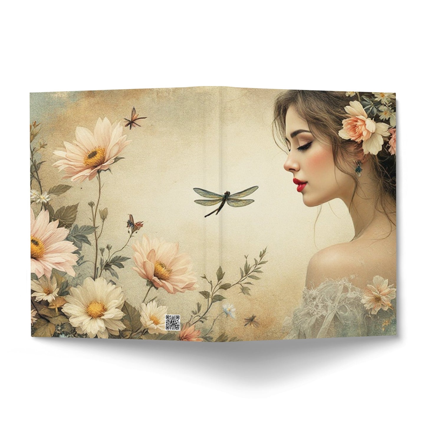 Front and back covers of Dragonfly Floral Journal with portrait artwork, dragonfly motif and floral details.