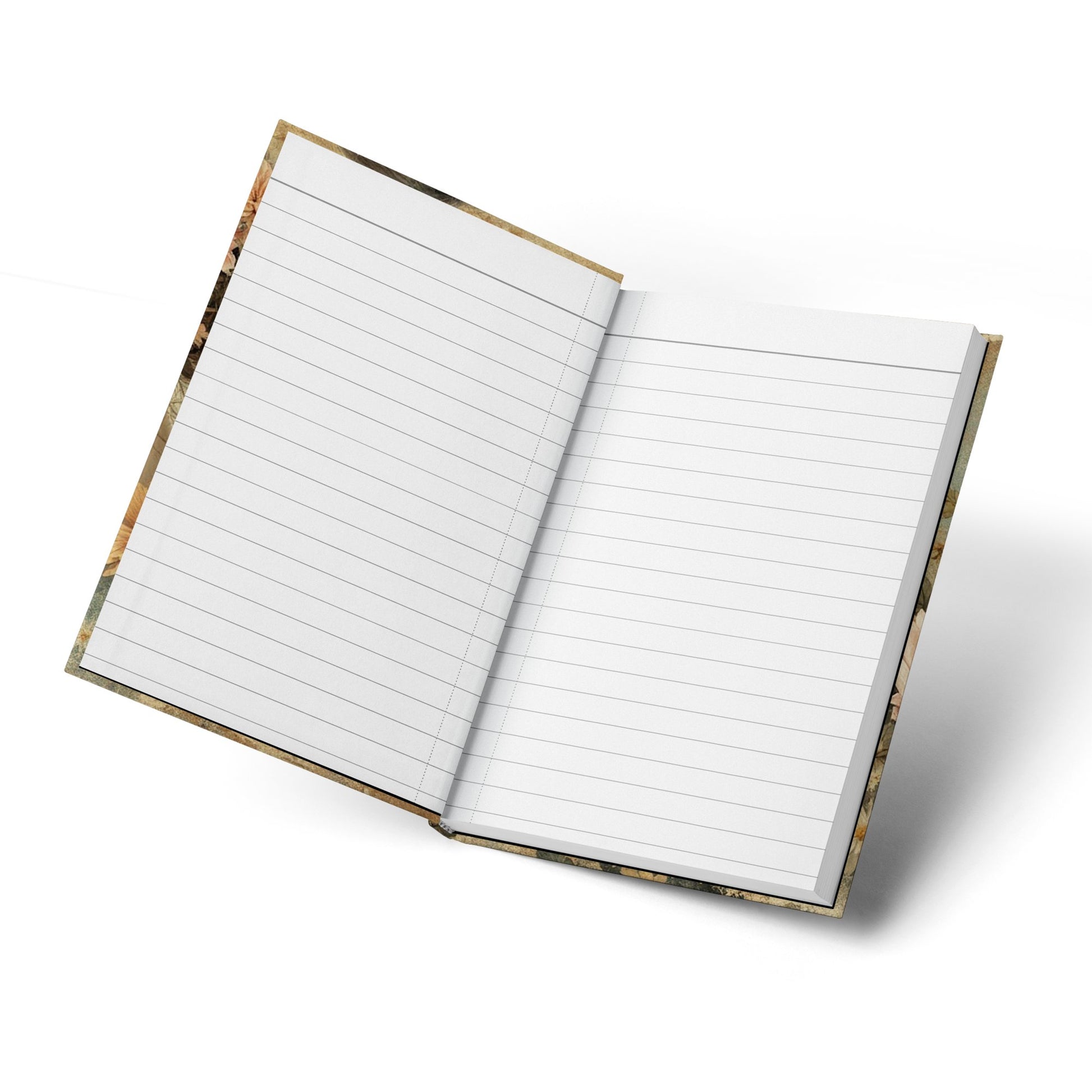 Open Dragonfly Floral Journal displaying lined pages for journaling, planning, note-taking and creative writing.