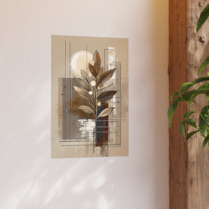 Earth-Inspired Abstract Leaves Art Poster in a lifestyle scene with soft natural lighting.
