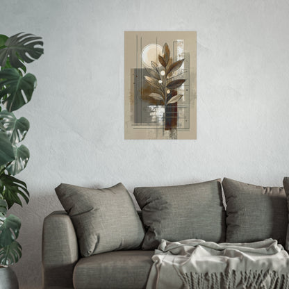 Earth-Inspired Abstract Leaves Art Poster shown as medium 20x30 inch wall art with organic leaf shapes.