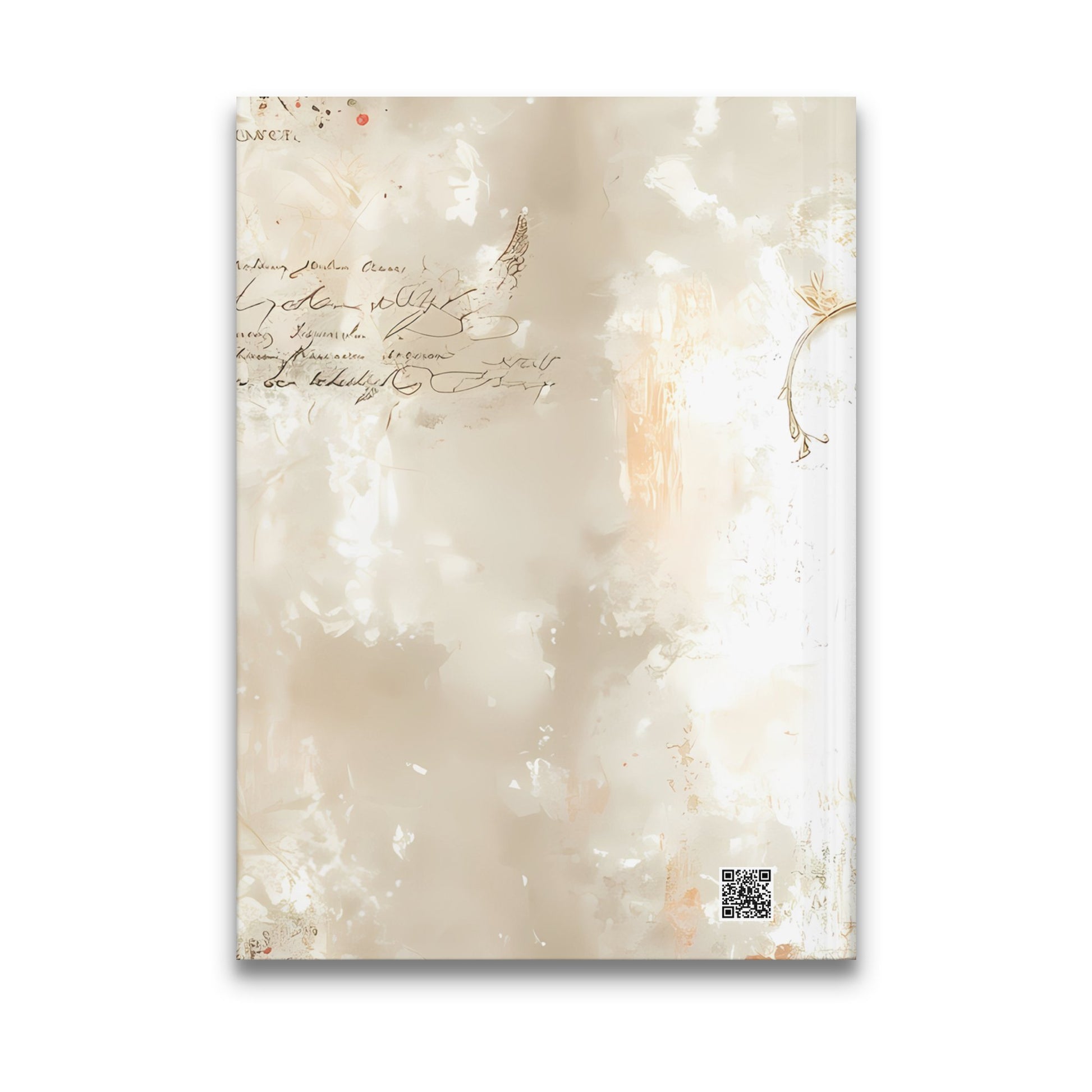 Back cover of Elegant Floral Vintage Journal with botanical stems, faded script and soft ivory collage textures.