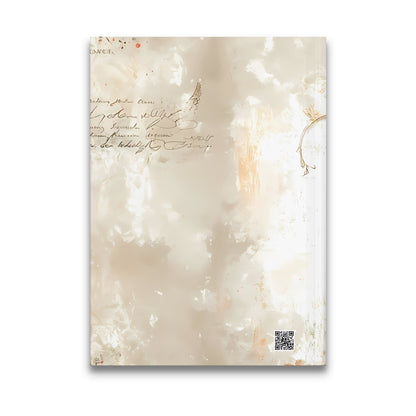 Back cover of Elegant Floral Vintage Journal with botanical stems, faded script and soft ivory collage textures.