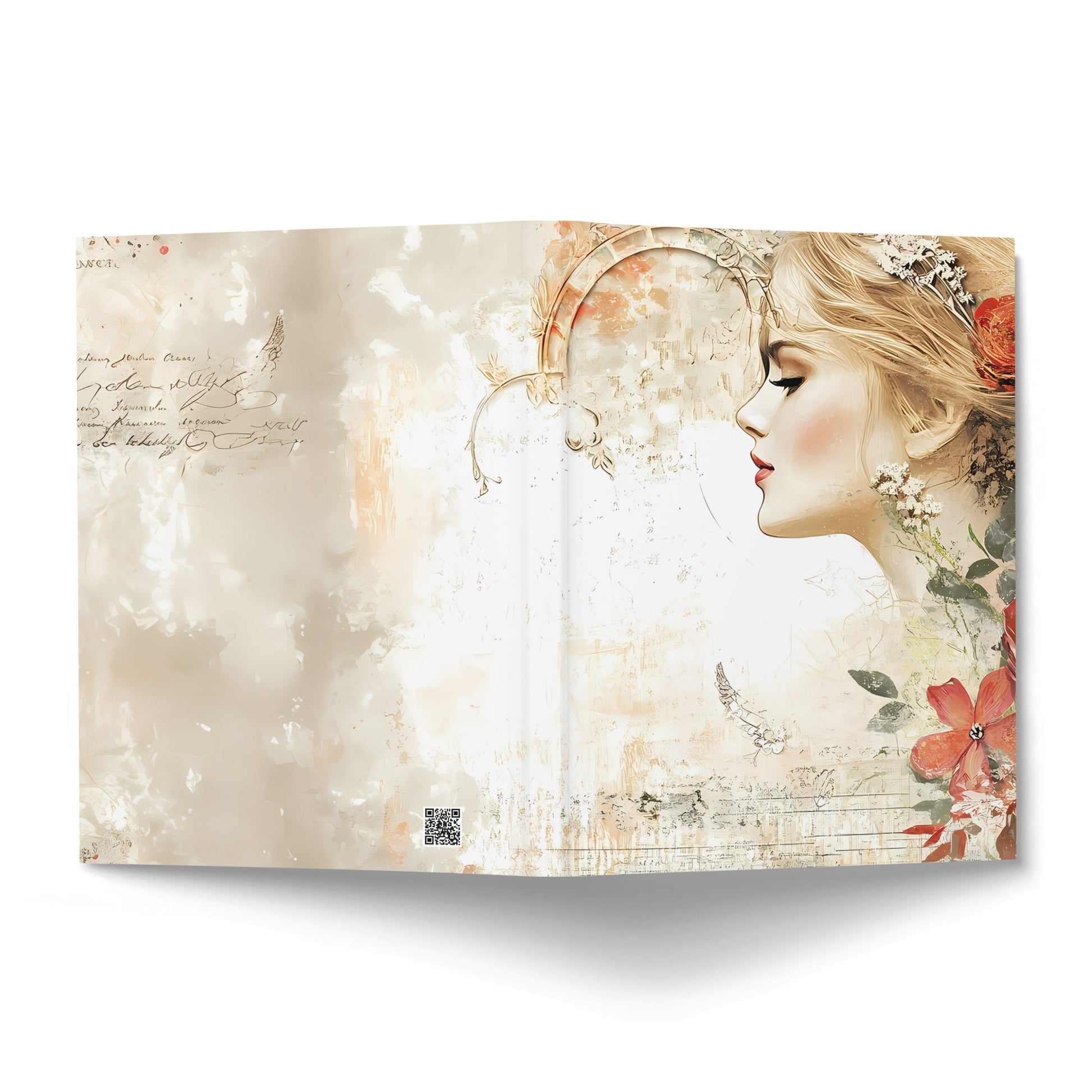 Front and back covers of Elegant Floral Vintage Journal featuring portrait artwork, coral florals and vintage-inspired details.